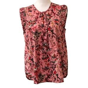 Mimi + Daphne Pink Floral Printed Blouse with Rouched Sleeves Size Medium